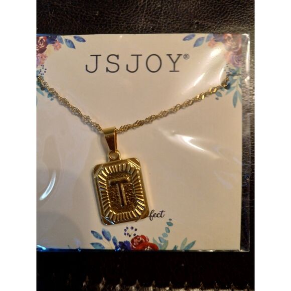 18K Gold Plated Embossed Initial T Necklace Men Women - Picture 6 of 7